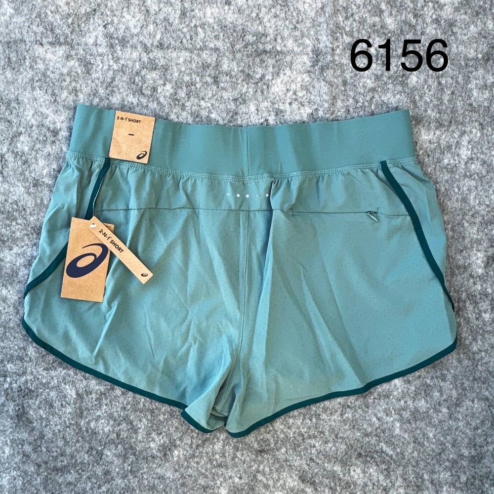 ASICS Womens Running Shorts Large 2 in 1 Lined Athletic Green NWT